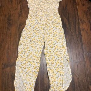COTTAGECORE SUMMER SUNSET SKY white yellow floral Prairie jumpsuit Girl's Size 6
